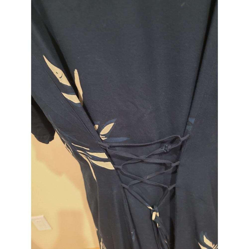 Bali Batik Women SZ LG/XL button frontMidi dress with lace back vacation coastal - Picture 5 of 12